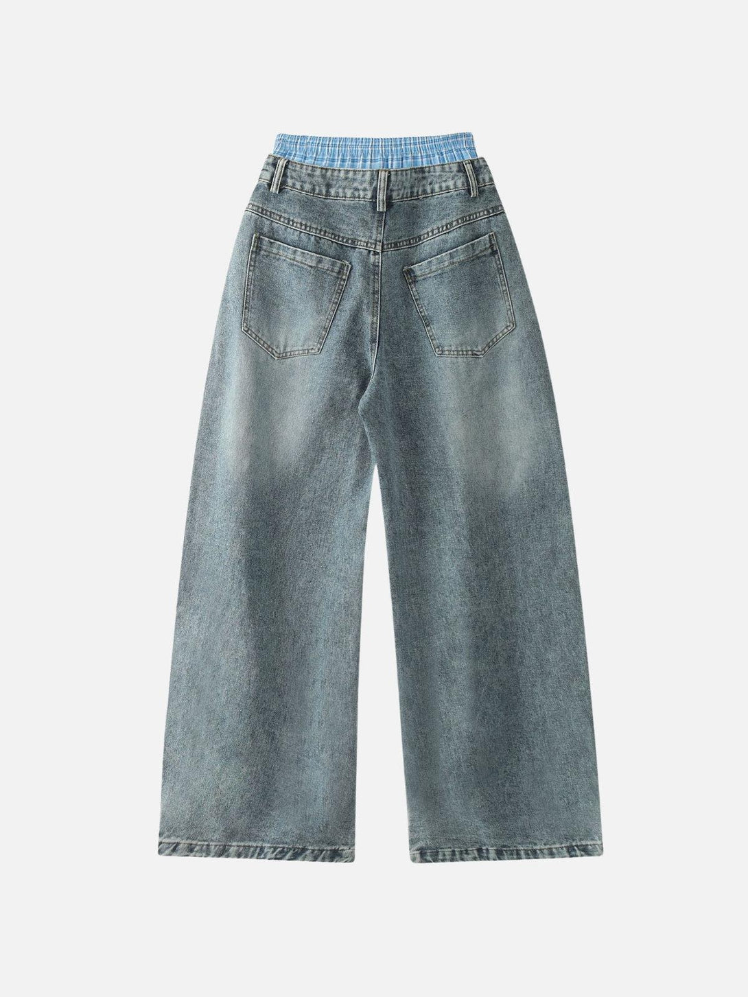 Back view of TALISHKO double waist loose jeans, highlighting relaxed fit and casual style.