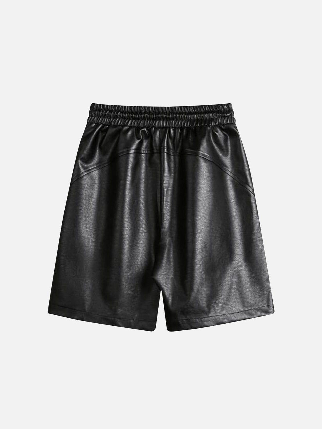 Black faux leather shorts with a drawstring waistband by TALISHKO, perfect for warm days.