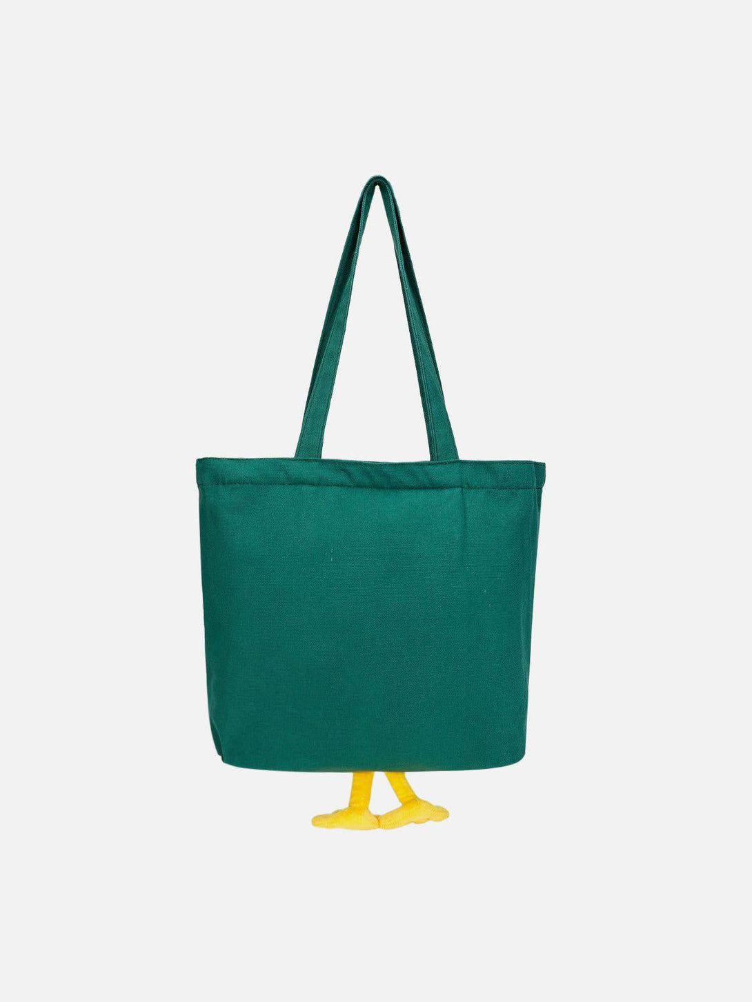 TALISHKO green canvas bag with quirky duck feet detail, great for adding playful charm.