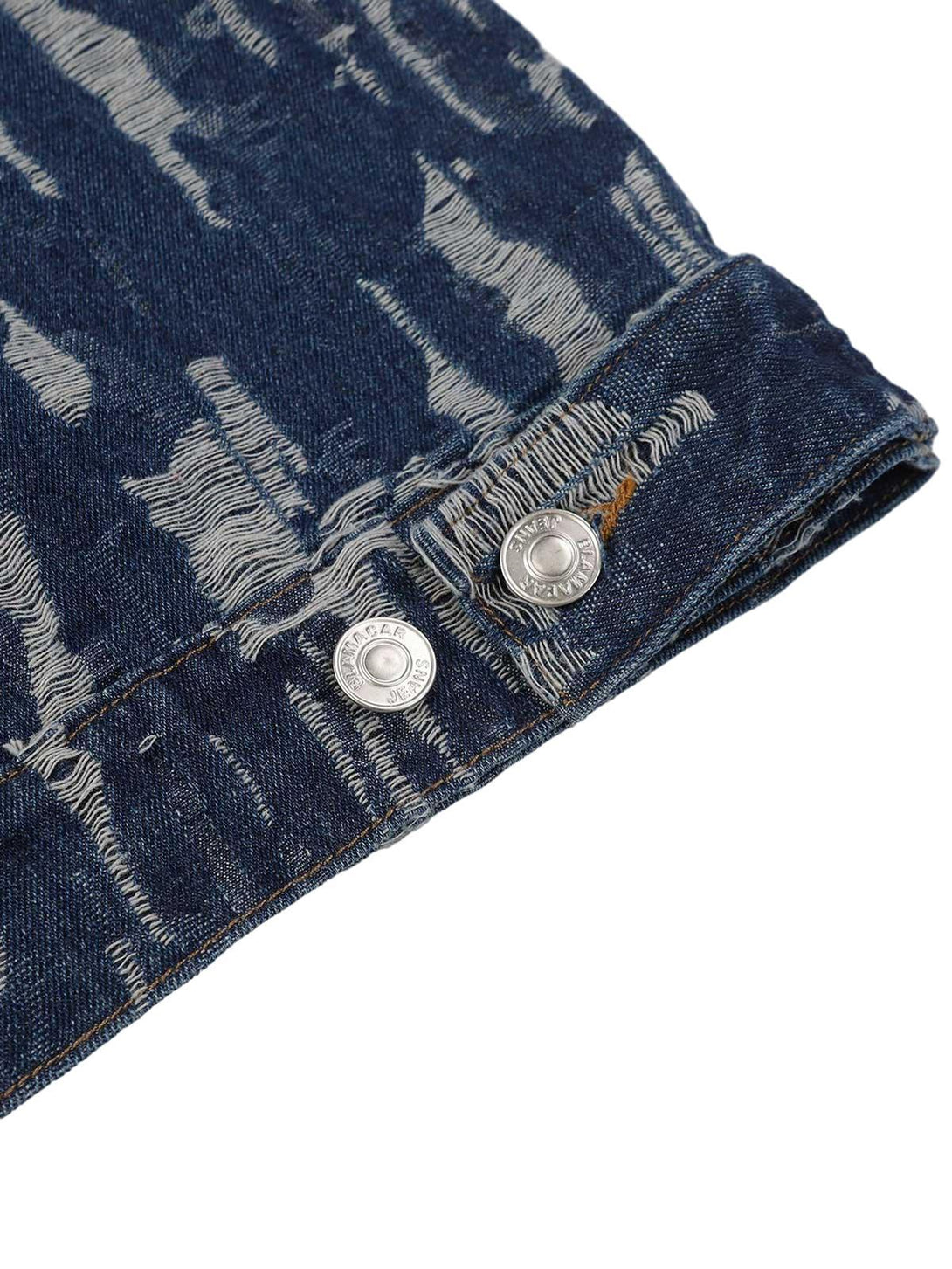 Detailed fabric and stitching on TALISHKO's embroidered washed denim hoodie, highlighting texture.