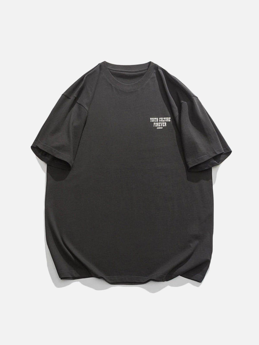 Black tee with "Youth Culture Forever" text on front, crafted by TALISHKO for casual style.