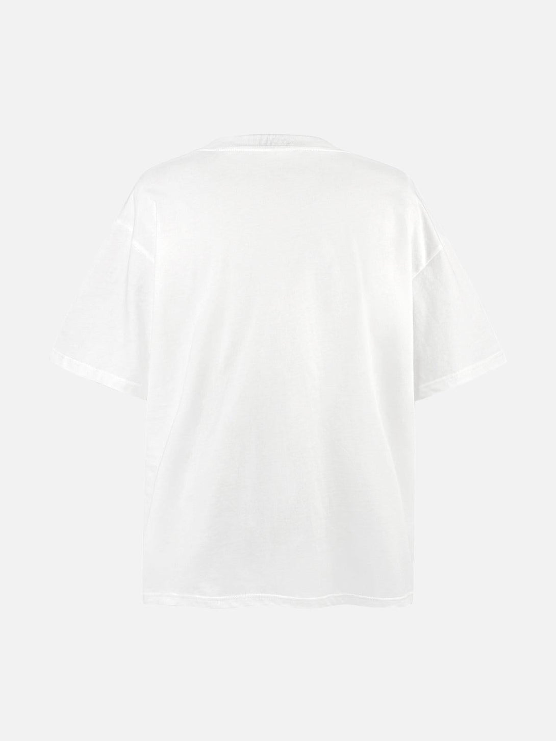 Back view of a white graphic tee by TALISHKO, showcasing a classic relaxed fit.