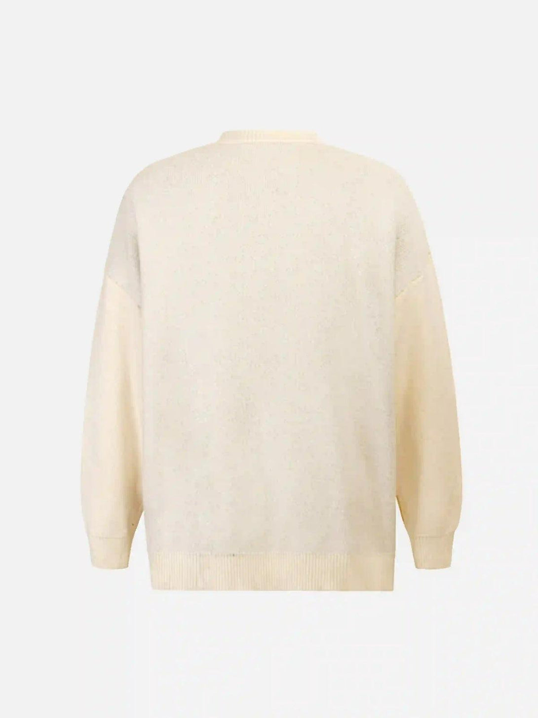 Back view of the Eye Contact Sweater by TALISHKO, showcasing its cozy knit texture.