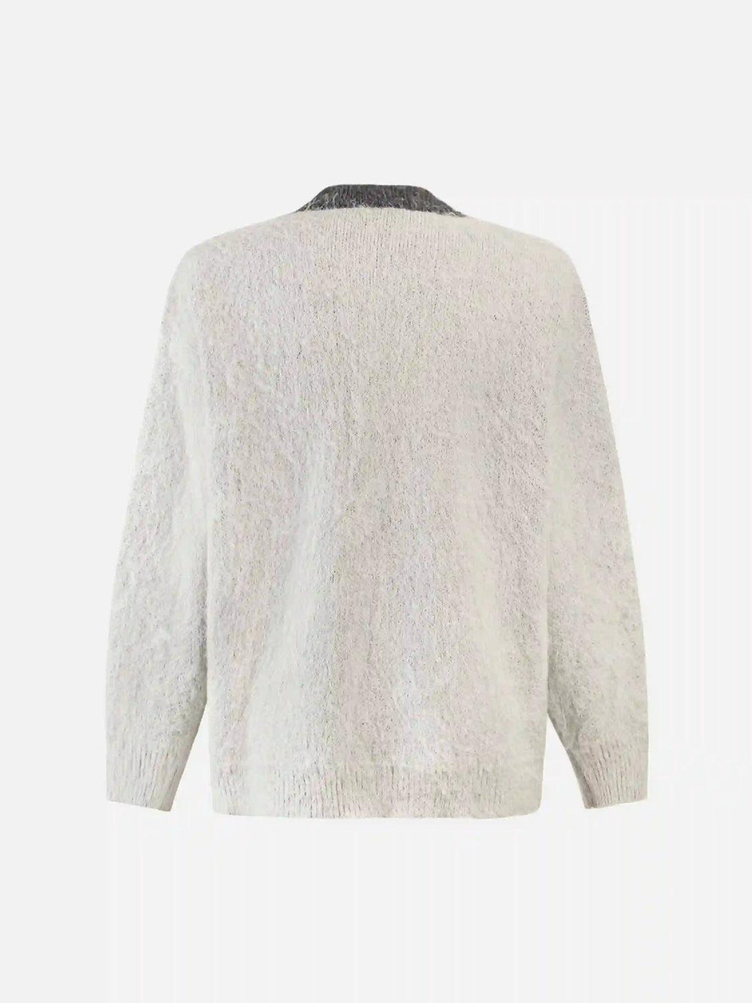 Back view of TALISHKO mohair sweater showcasing soft texture and relaxed fit.
