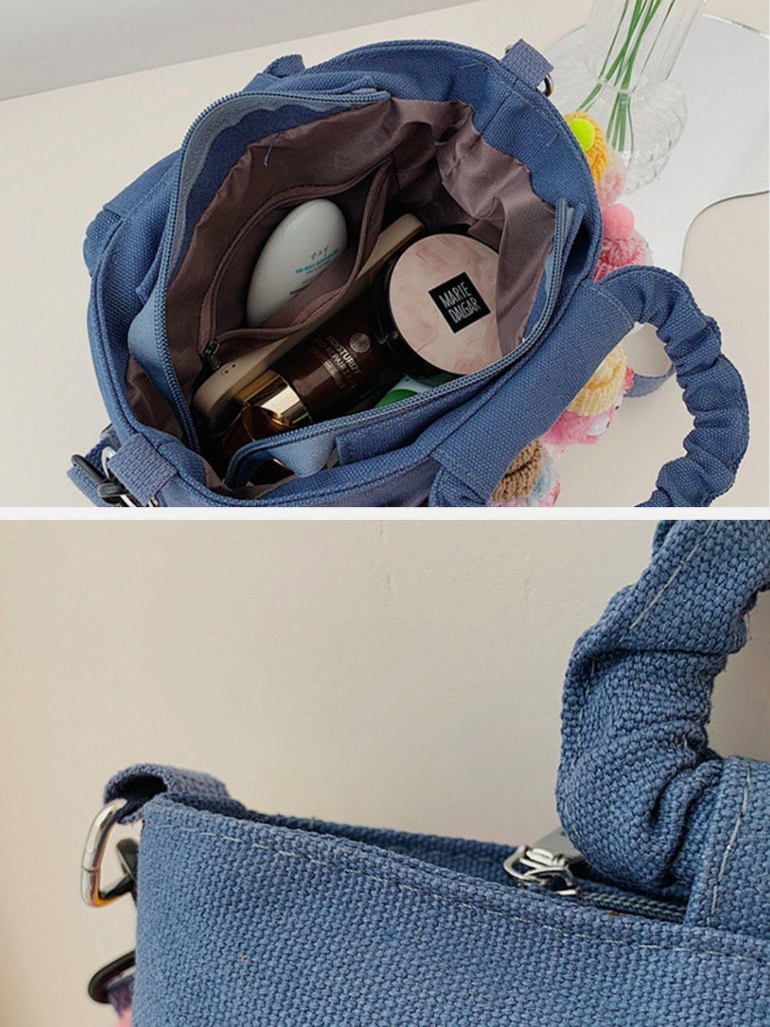 Interior view of TALISHKO's canvas bag showing spacious compartments and organized essentials.