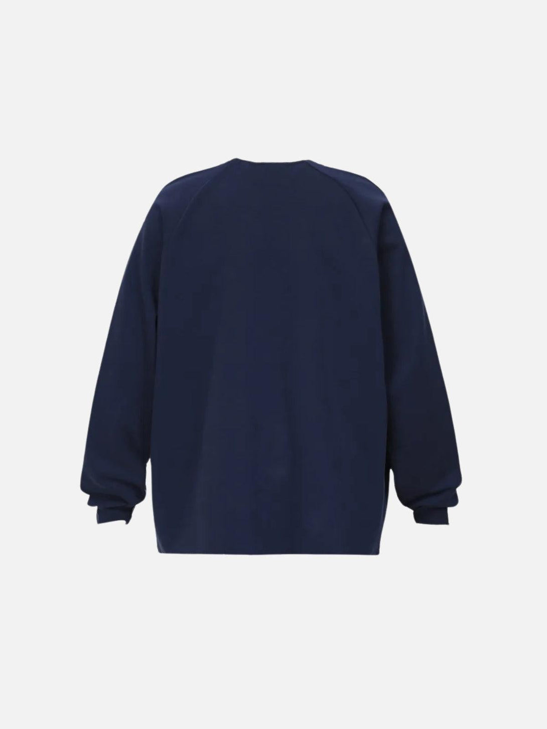 Back view of navy TALISHKO sweatshirt, showcasing a relaxed fit and cozy design.