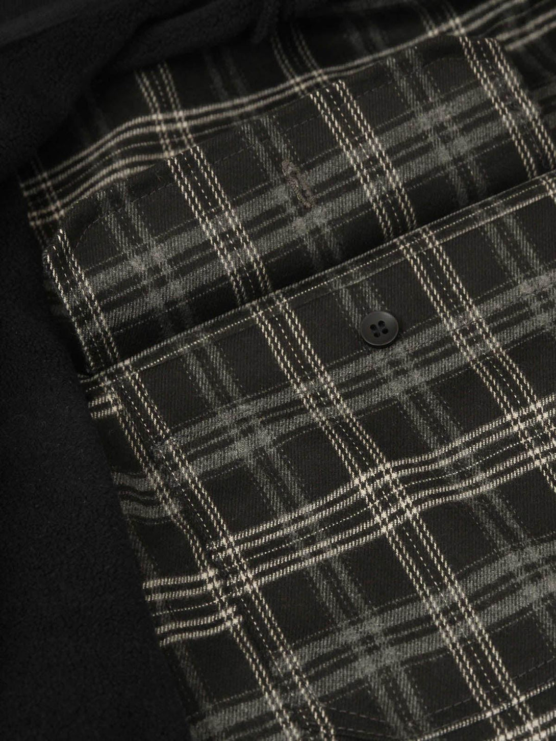 Intricate look at TALISHKO's plaid fleece lining, showcasing detailed pattern and craftsmanship.