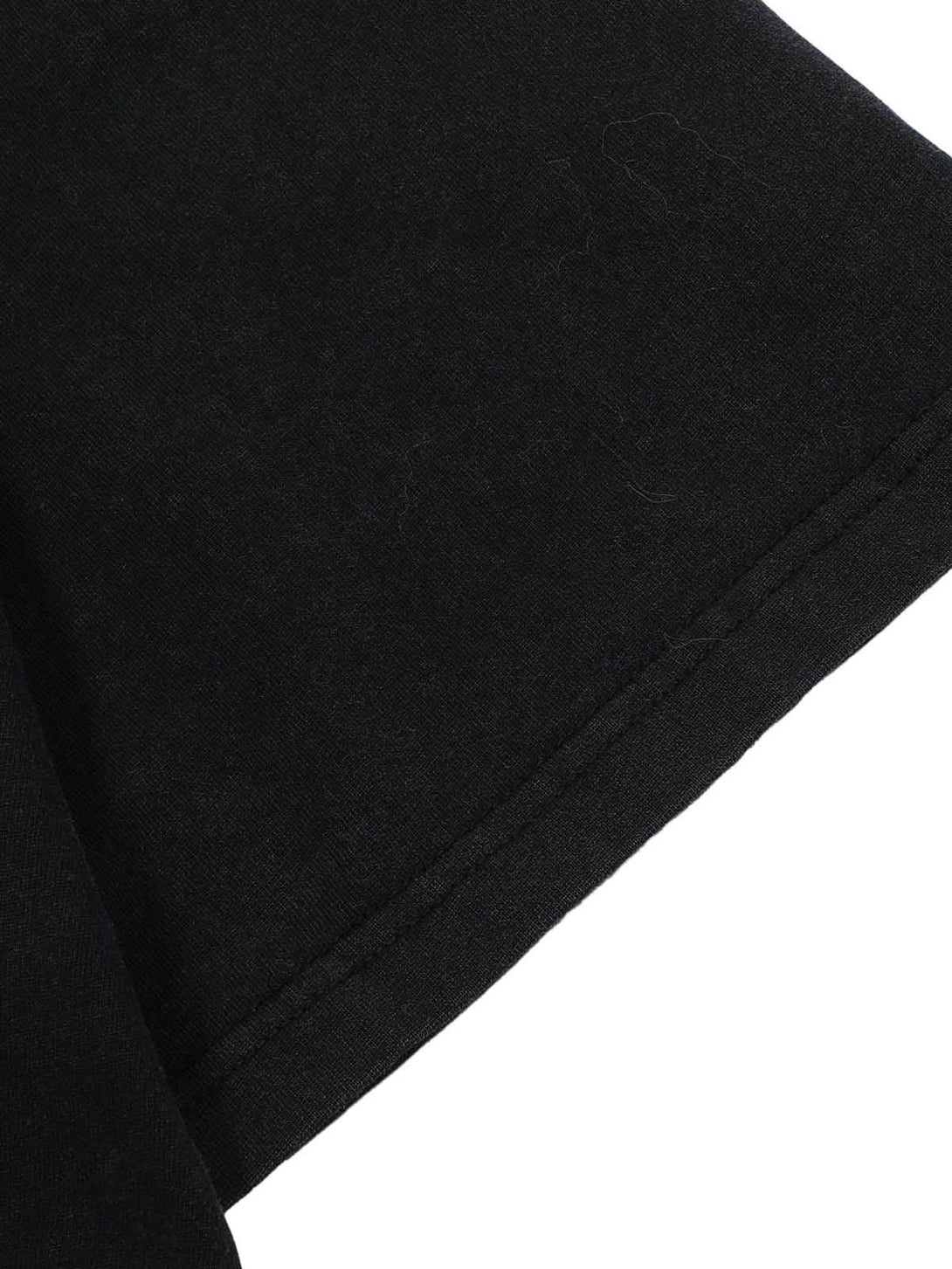 Zoomed-in texture of a black oversized T-shirt sleeve by TALISHKO, highlighting casual details.