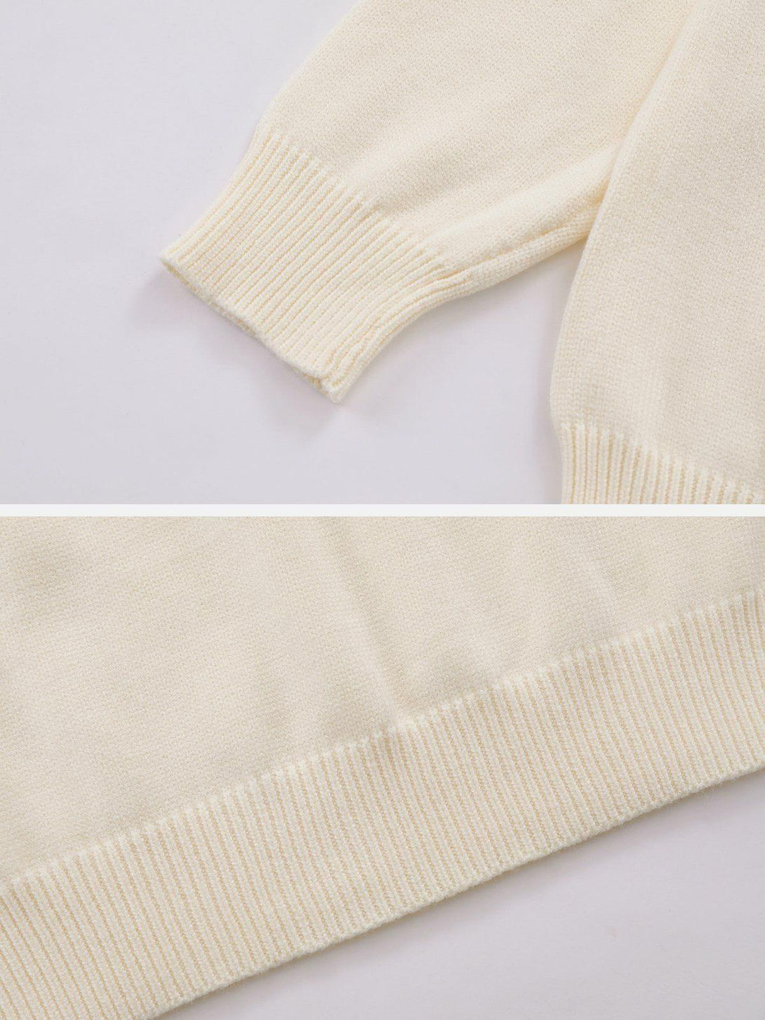 Detailed fabric and stitching of TALISHKO's Flocking Ghost Sweater, showcasing its texture.