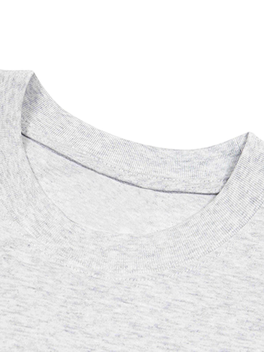 A close-up of TALISHKO T-shirt neckline, showcasing quality fabric and subtle gray texture.