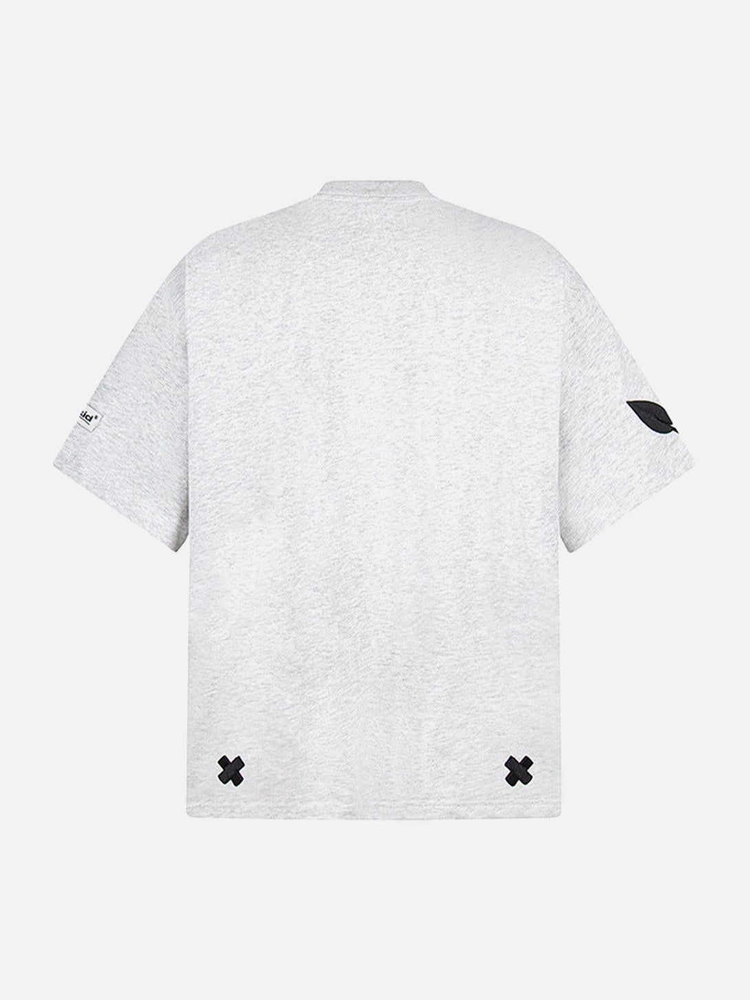 Back view of TALISHKO light gray T-shirt featuring subtle black accents and short sleeves.