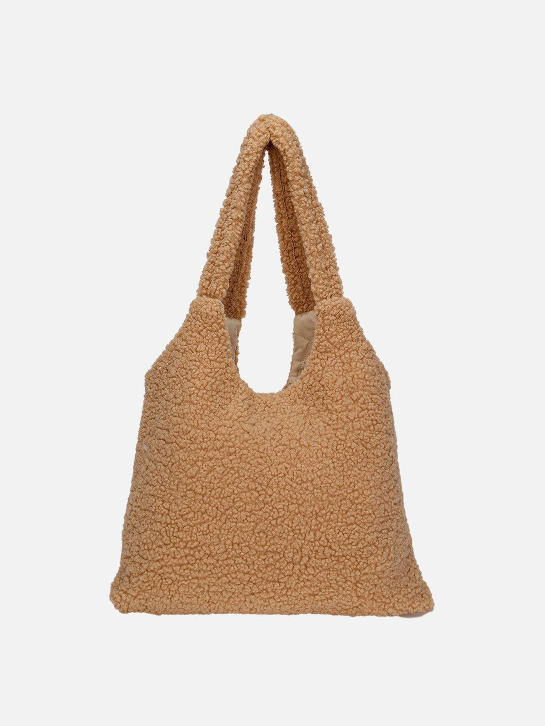 TALISHKO's sherpa bag in a cozy brown texture, ideal for adding warmth to any ensemble.