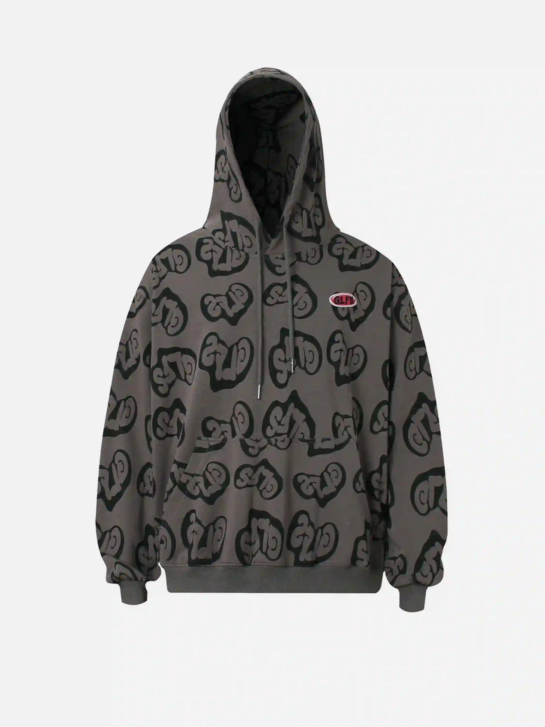 Gray Foam Heart Hoodie by TALISHKO, front view with bold graphic patterns and a cozy fit.