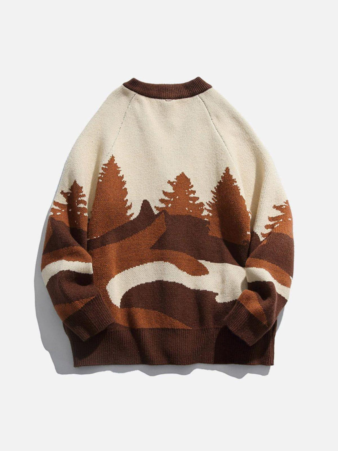 Back view of the Forest Sunrise Cardigan by TALISHKO, highlighting an earthy nature scene.