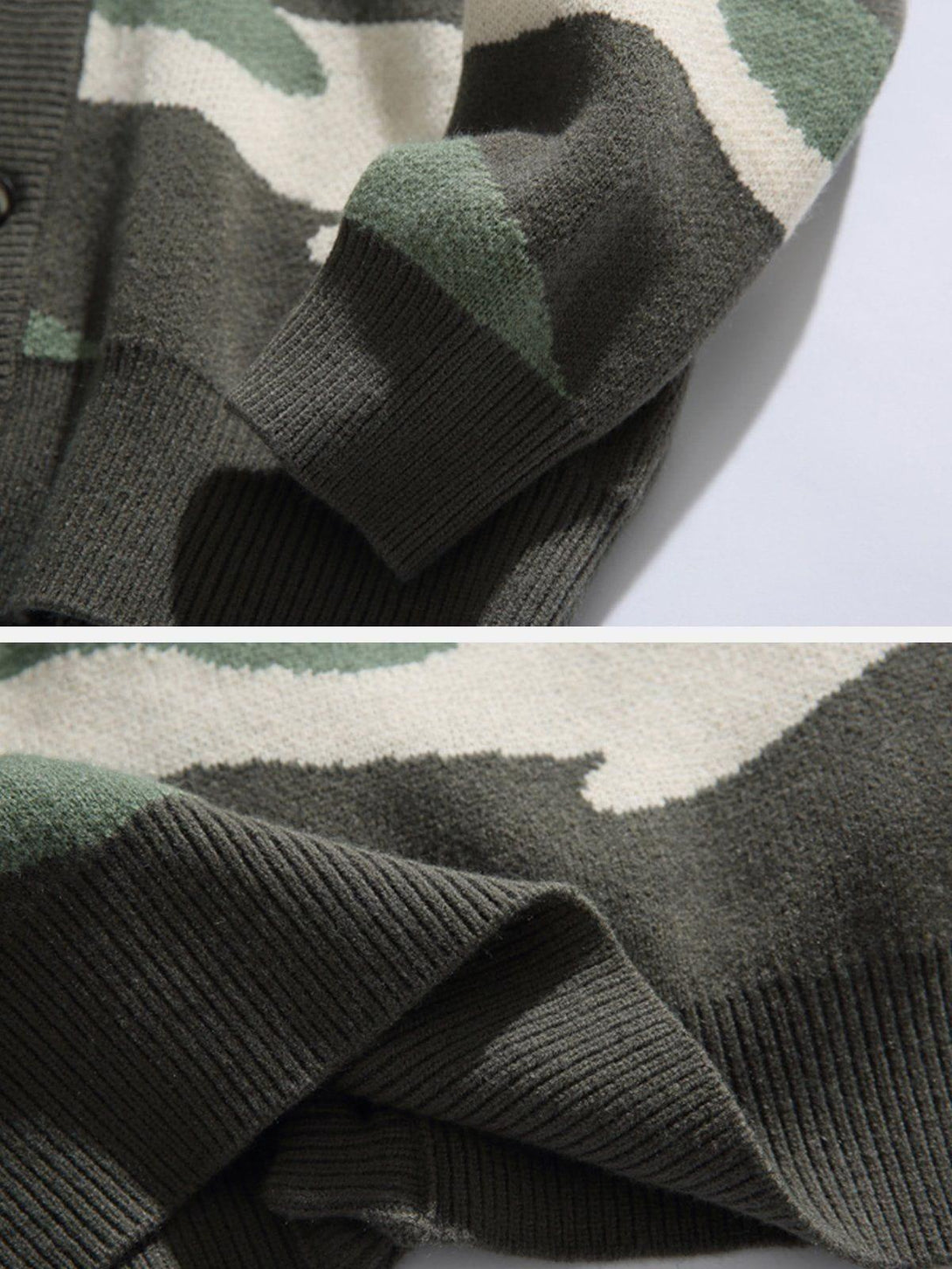 A close-up of the TALISHKO Forest Sunrise Cardigan, showcasing its textured knit pattern.