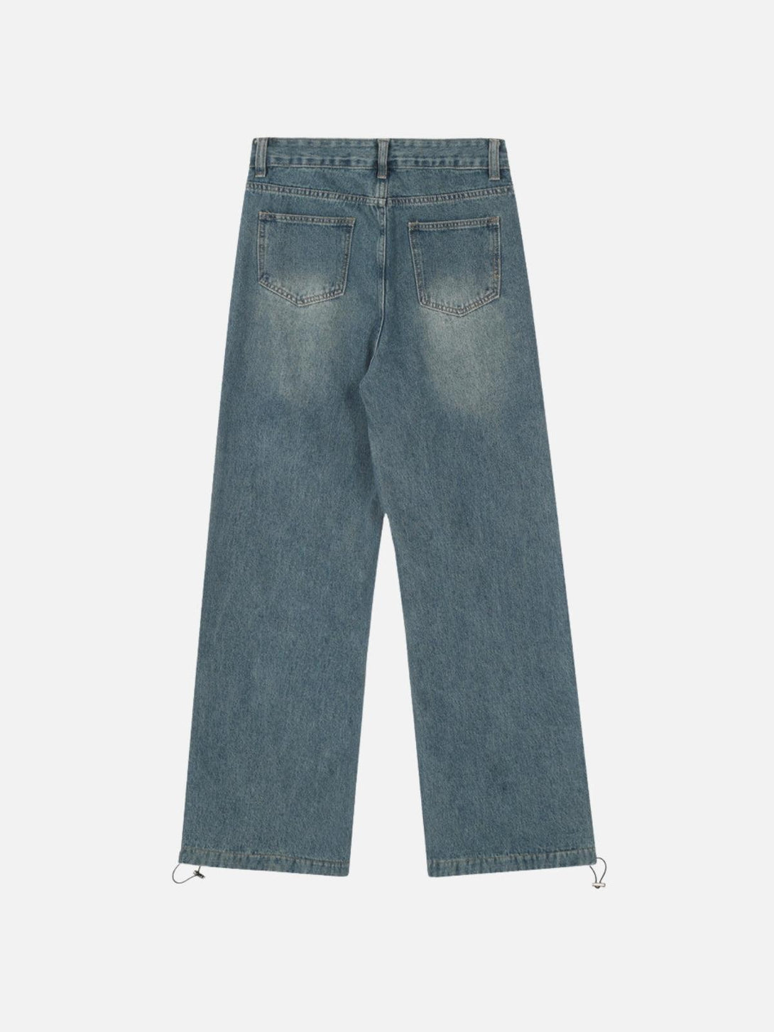 Back view of TALISHKO fringe bow jeans showcasing the relaxed fit and stylish design.