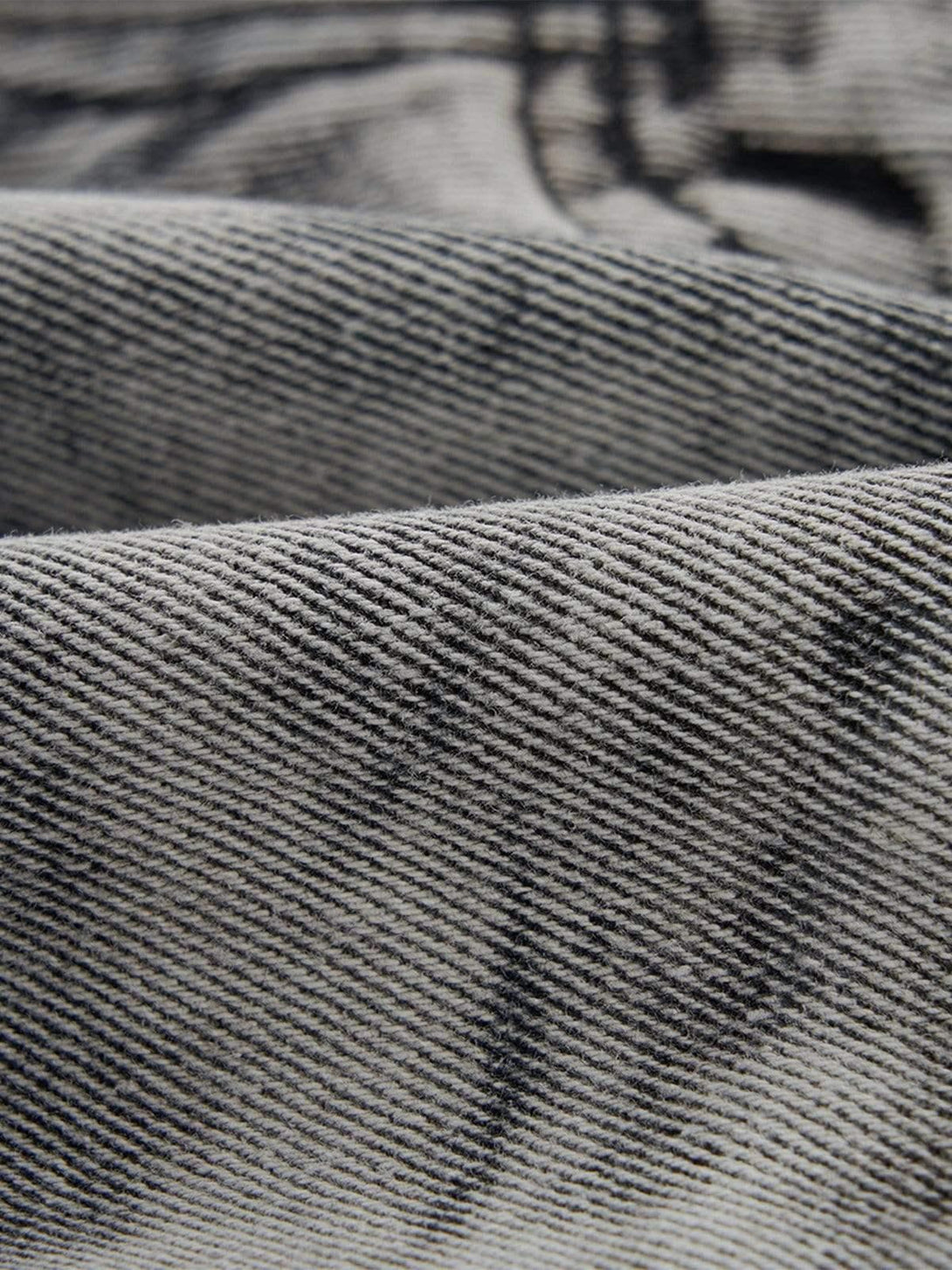 Zoomed-in texture of washed shorts by TALISHKO, highlighting the unique fabric pattern.
