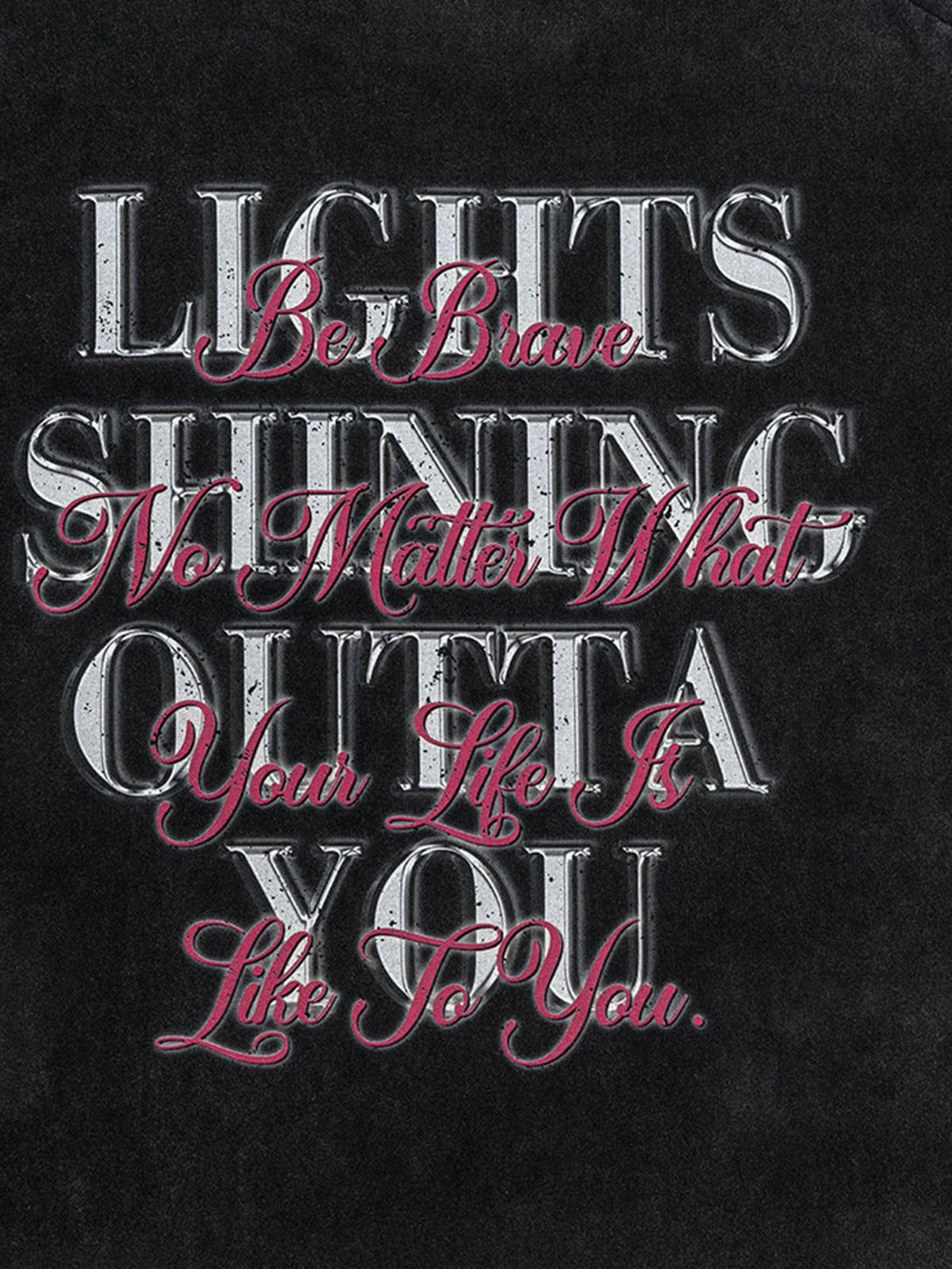 Inspirational text design on a TALISHKO T-shirt, ideal for motivational streetwear style.