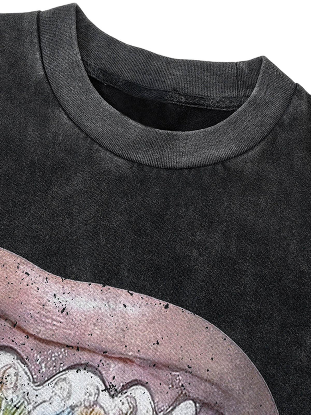 A detailed view of the TALISHKO T-shirt's unique lips and diamond teeth graphic design.