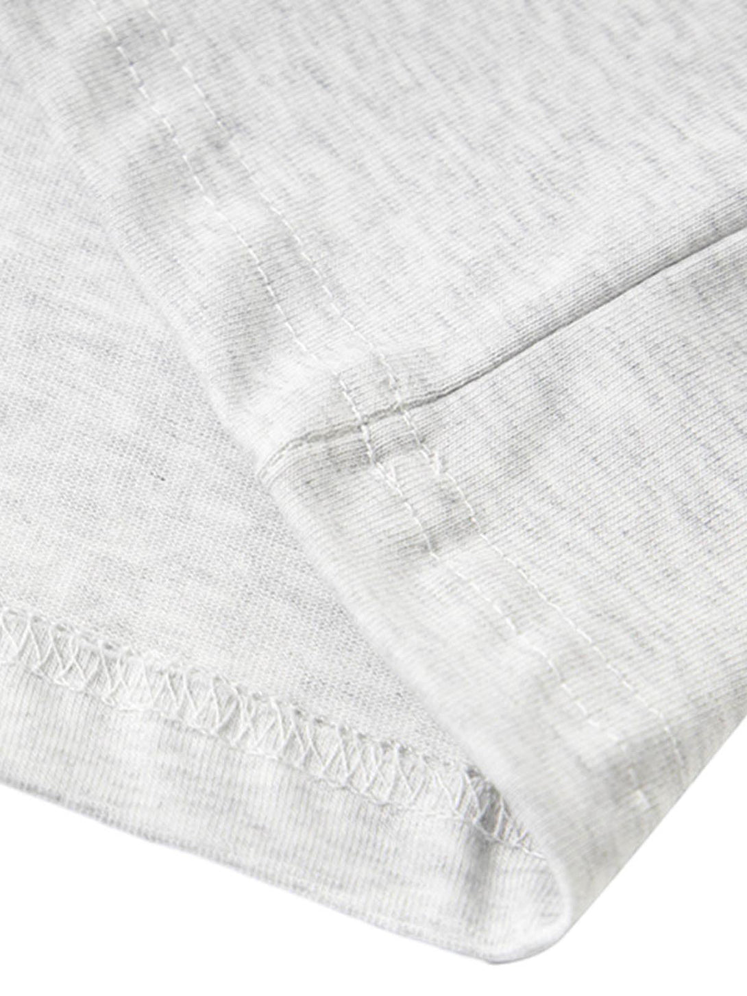 Detailed fabric and stitching on TALISHKO's Fun Cartoon Print T-Shirt in a soft gray hue.