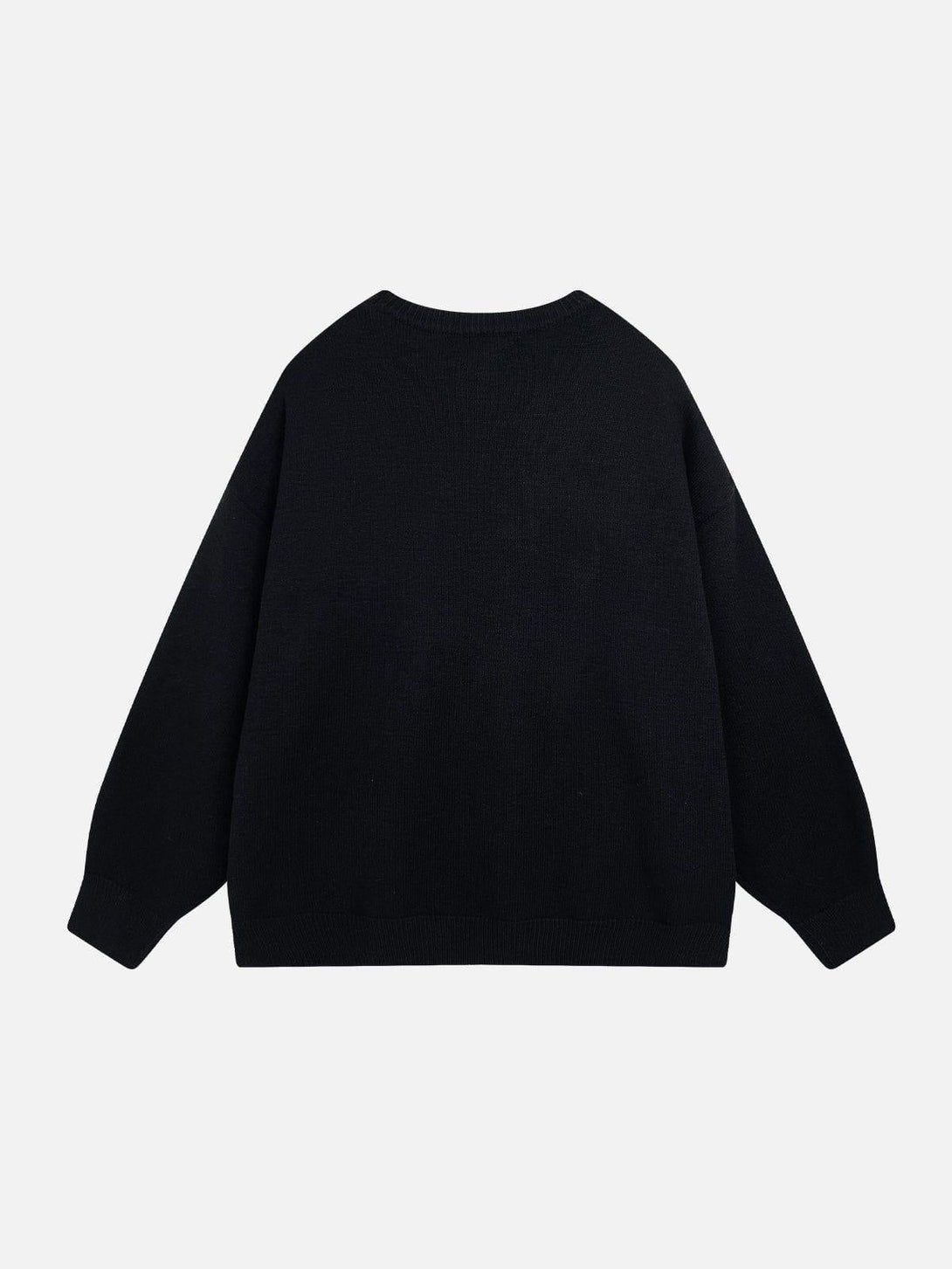Back view of a black sweater by TALISHKO, highlighting its simple and versatile design.