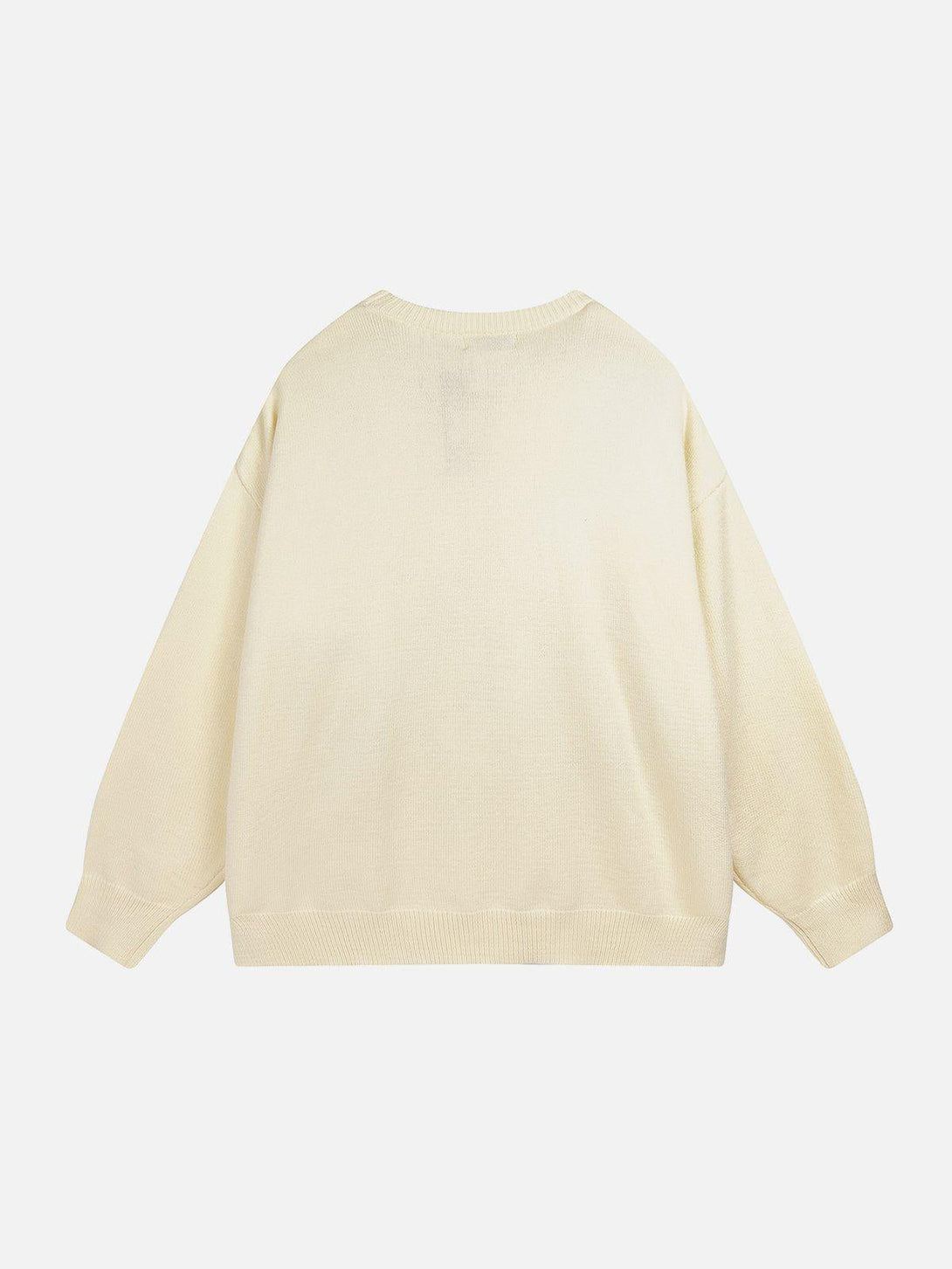 Back view of a cream Fun Embroidery Sweater by TALISHKO, featuring a relaxed fit design.