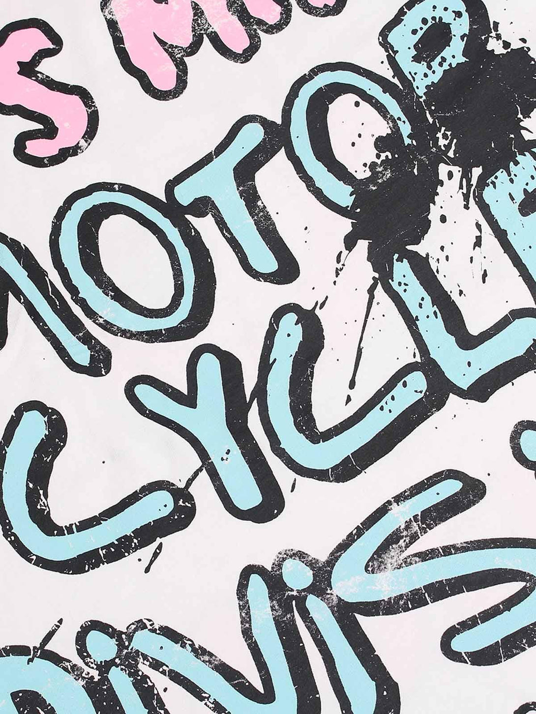 Zoomed-in view of TALISHKO's graphic T-shirt, highlighting bold lettering and vibrant design.