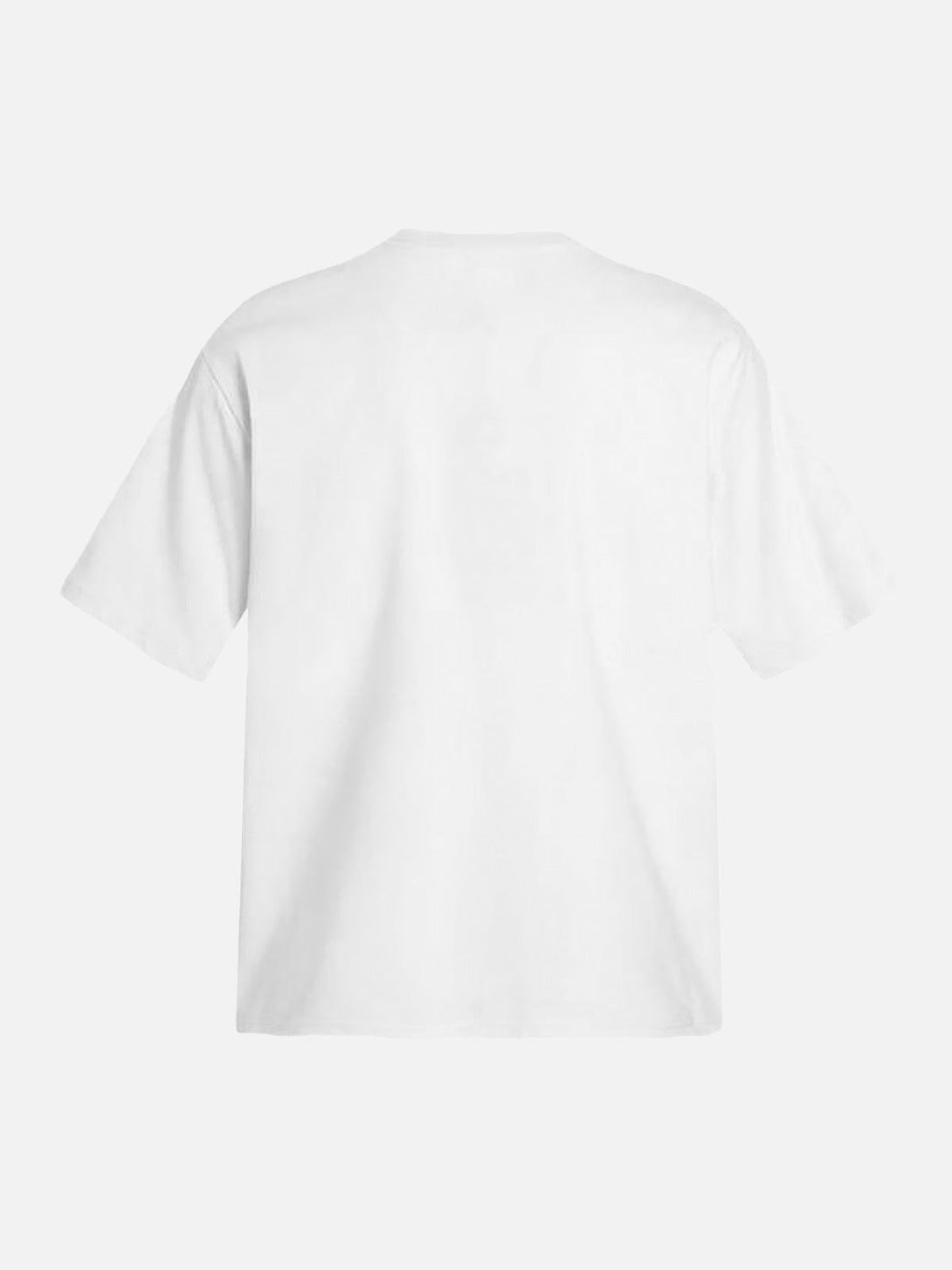 Back view of a white graphic T-shirt by TALISHKO, showcasing a simple and versatile design.