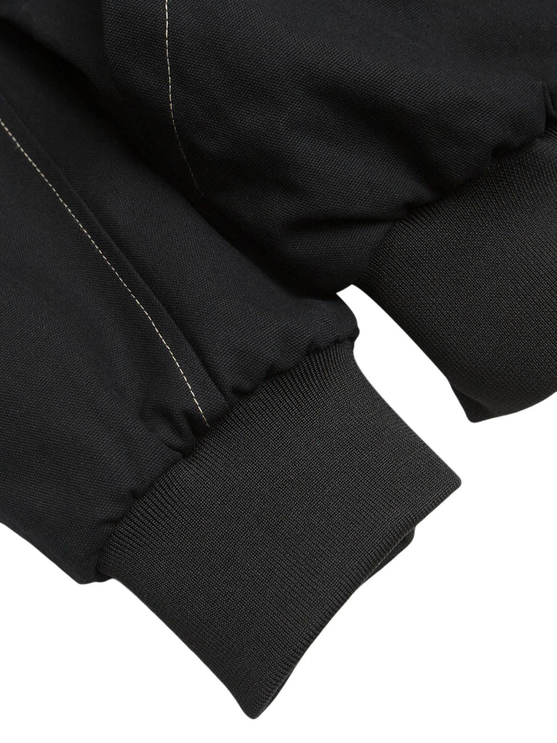 A close-up of TALISHKO bomber jacket's cuff, showcasing detailed stitching and fabric texture.