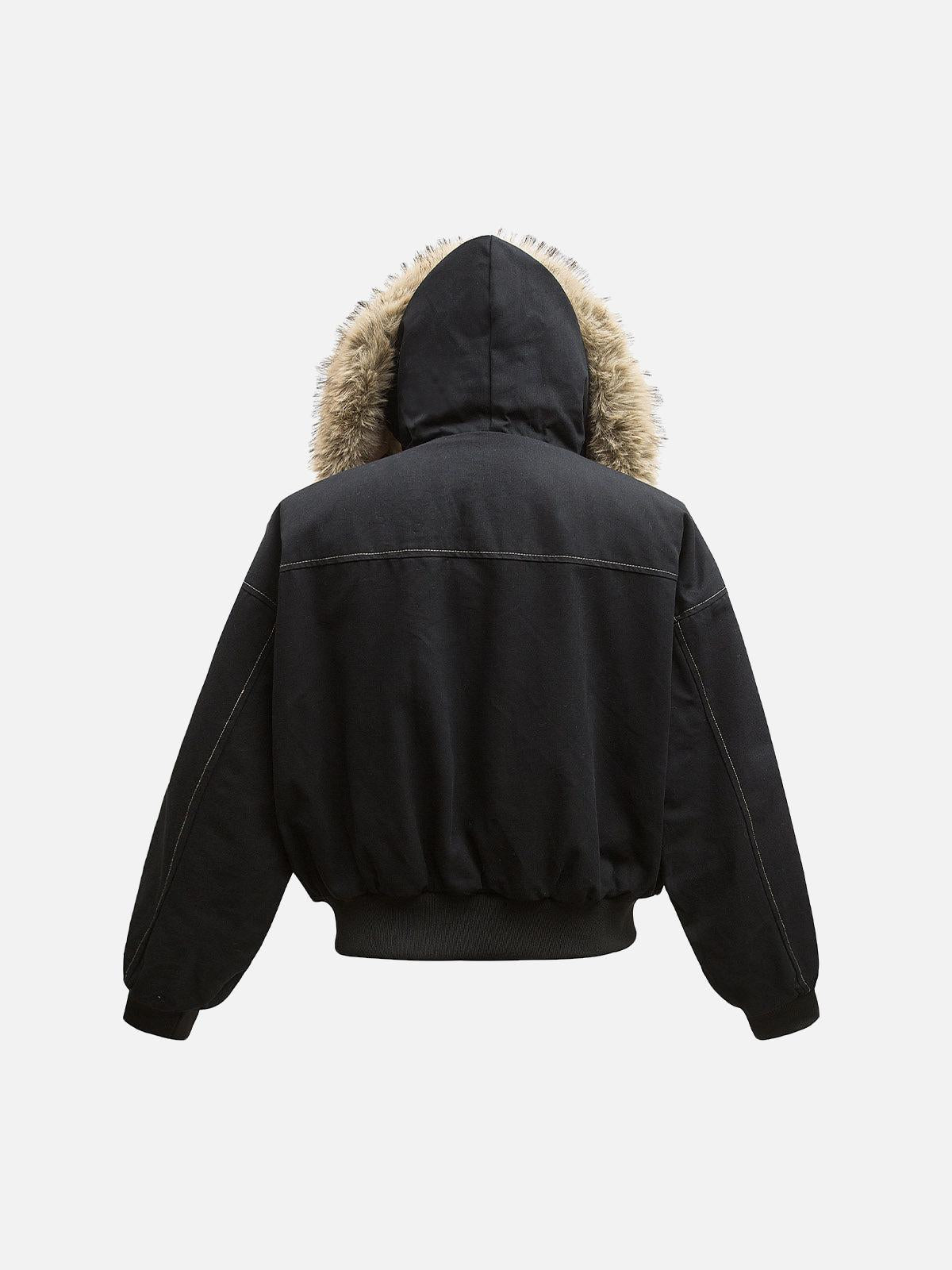 TALISHKO Fur Lined Zip Up Hooded Bomber Jacket