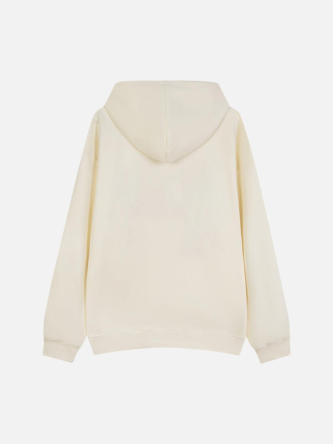 Back view of an ivory hoodie by TALISHKO, featuring a minimalist design and cozy fit.
