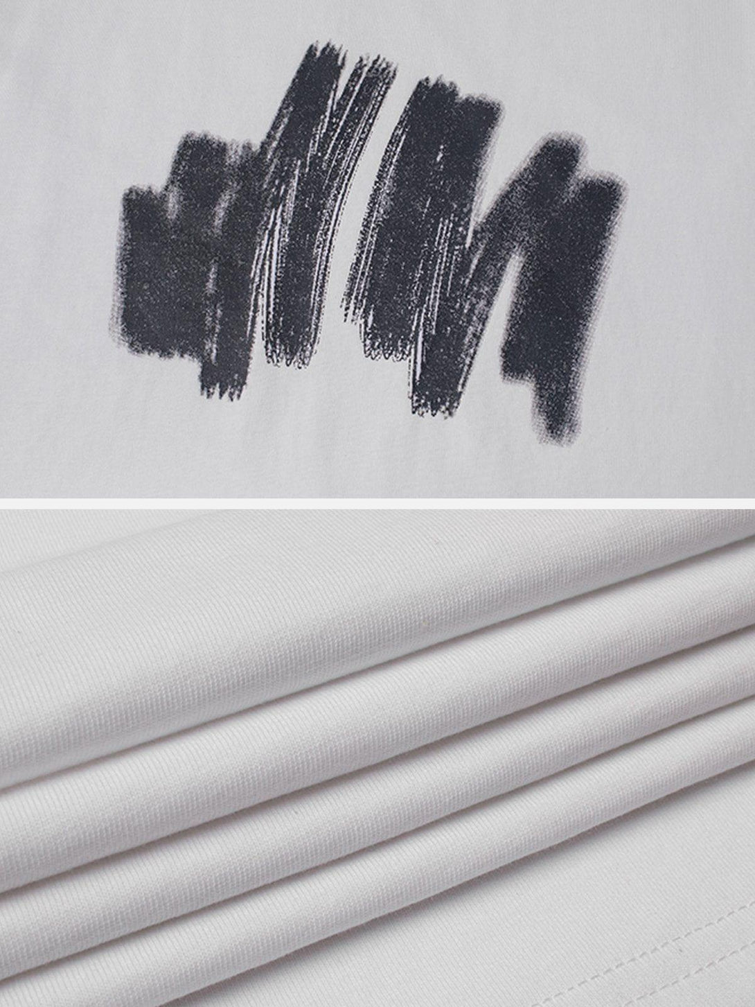 Detailed view of the graffiti print and fabric texture on a tee by TALISHKO.