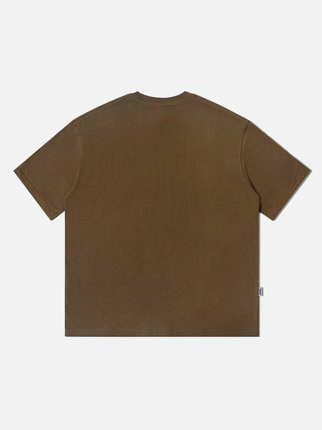 Back view of a brown graffiti print tee by TALISHKO, ideal for relaxed summer looks.