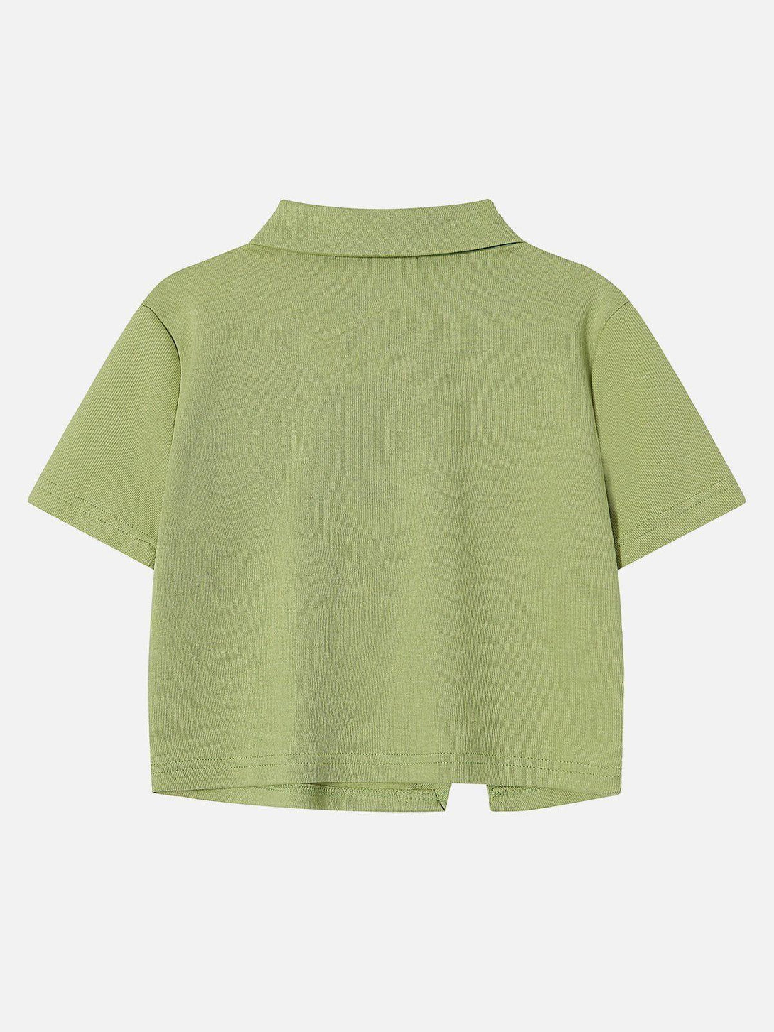 Back view of a green crop tee by TALISHKO, showcasing its relaxed fit and casual style.