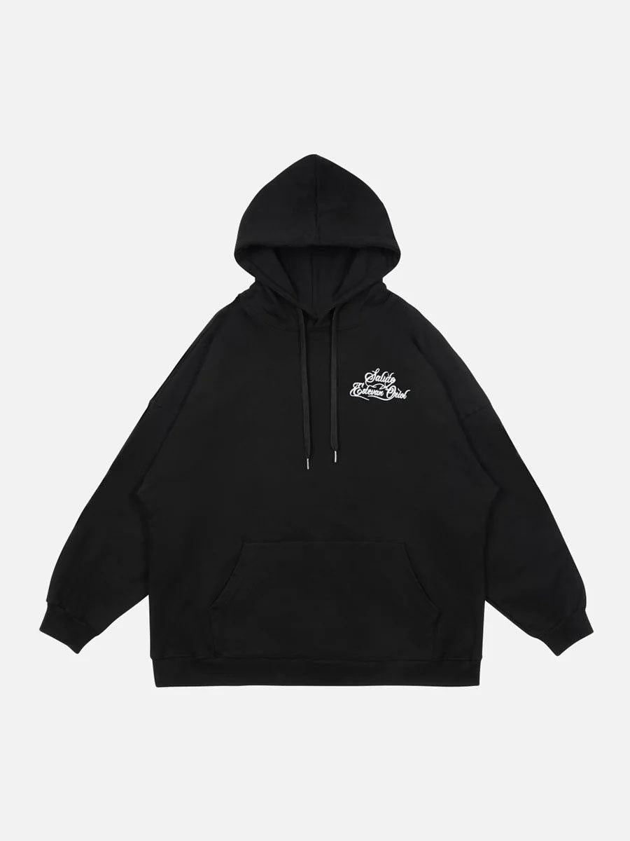 Black Gesture Print Hoodie by TALISHKO, featuring a cozy fit and stylish front design.