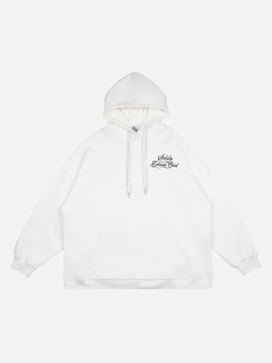 White Gesture Print Hoodie by TALISHKO, featuring a stylish front design with a cozy fit.