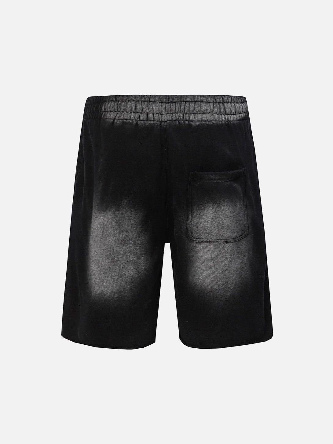 Back view of TALISHKO gradient drawstring shorts in black, showcasing the unique pocket design.