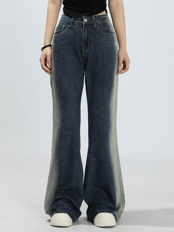 Stylish gradient patchwork jeans by TALISHKO, modeled front view with a casual flair.