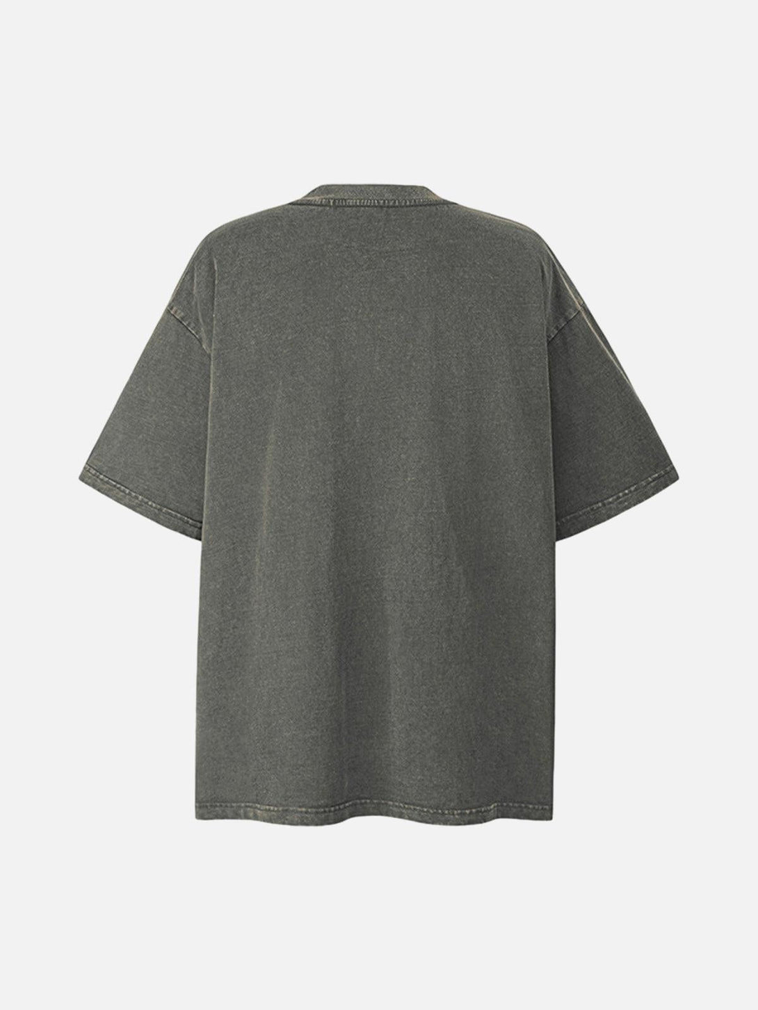 Back view of a gray crew neck T-shirt by TALISHKO, showcasing a relaxed and casual fit.