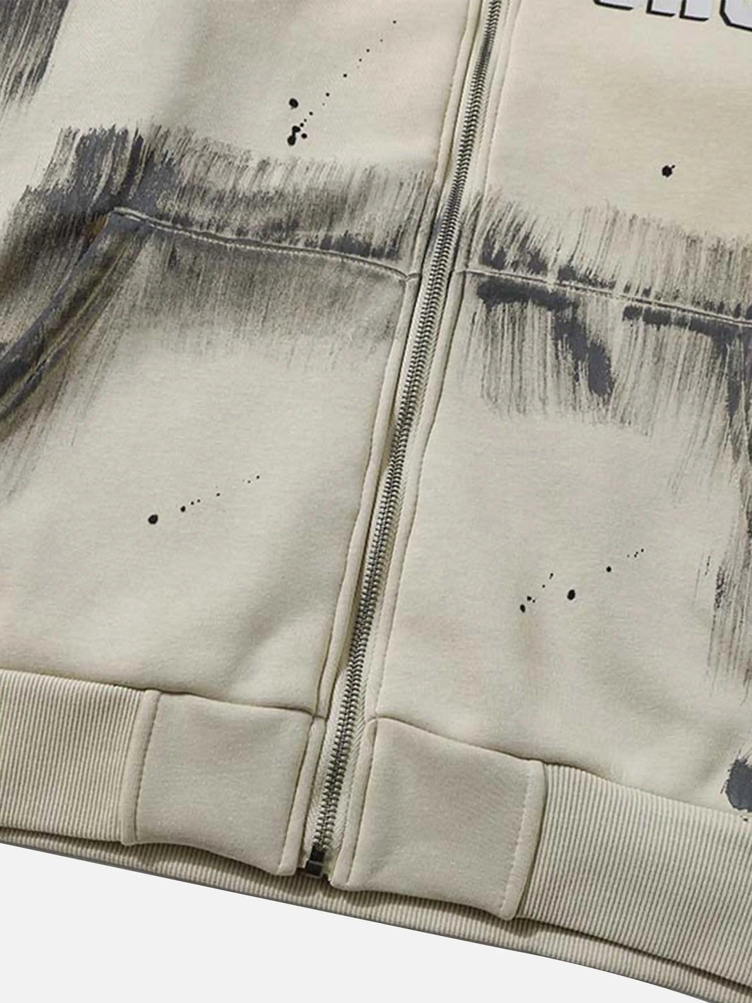 Intricate look at TALISHKO's graffiti dot pattern on a jacket, highlighting artistic details.