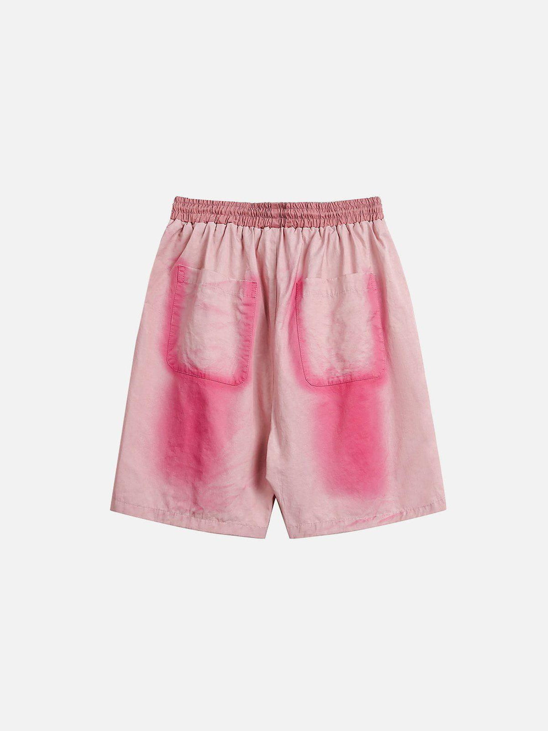 Back view of pink graffiti drawstring shorts by TALISHKO, showcasing vibrant summer style.
