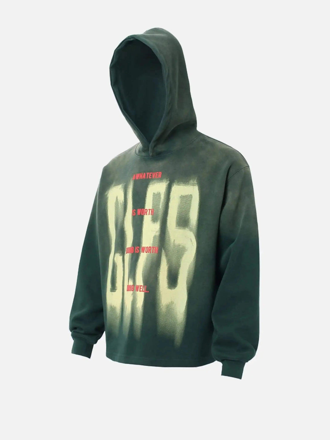 Graffiti-style green hoodie by TALISHKO, showcasing a bold front design and relaxed fit.