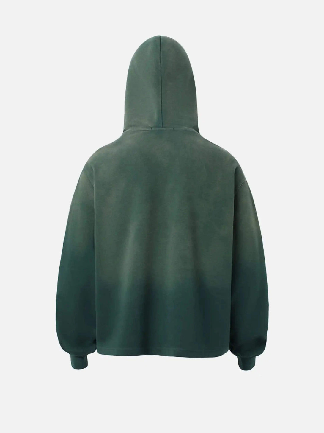 Back view of a green gradient hip-hop hoodie by TALISHKO, with a relaxed and casual fit.