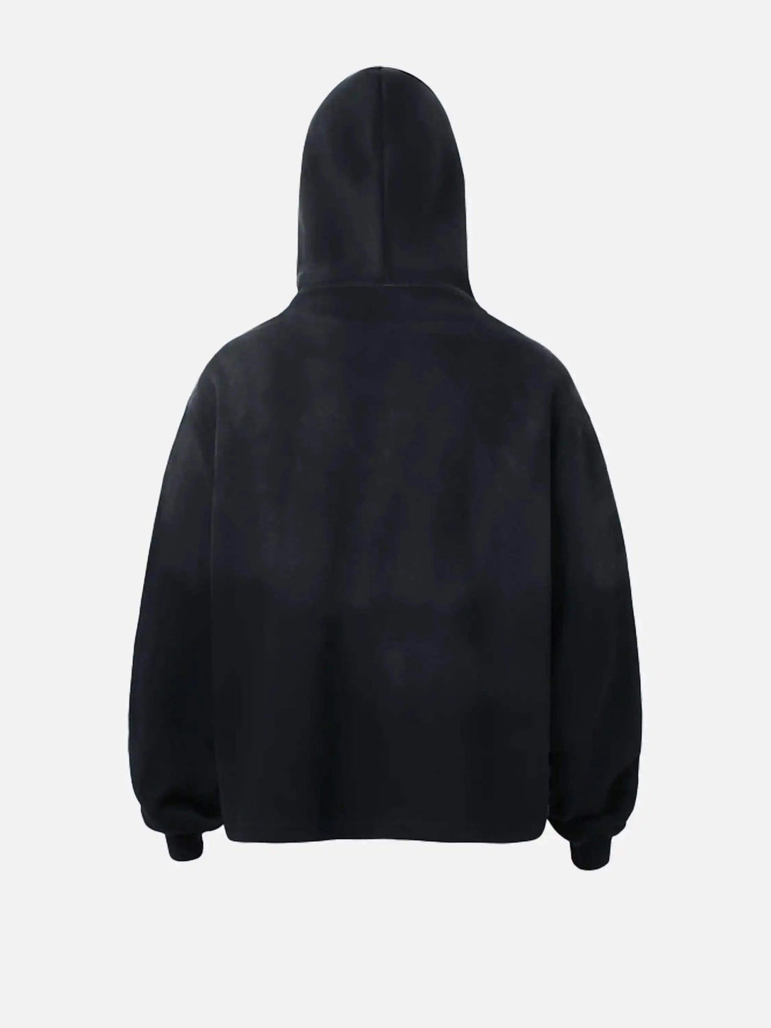 Back view of a black hoodie by TALISHKO, featuring a relaxed, hip-hop style.