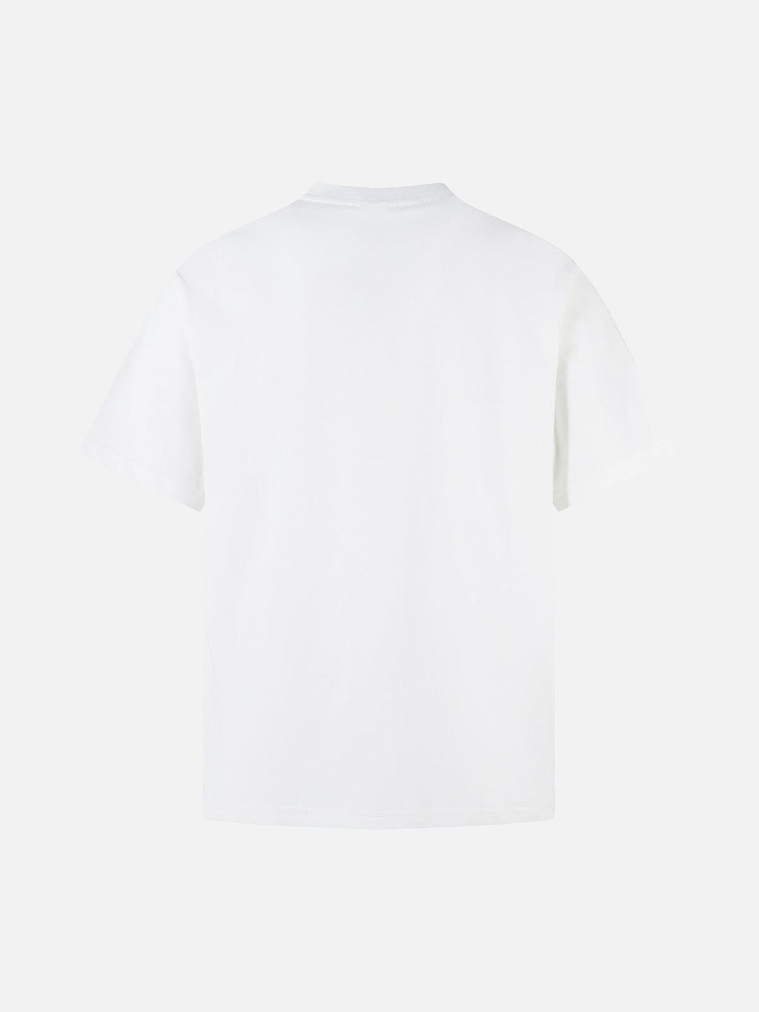 Back view of TALISHKO's white oversized T-shirt, showcasing a clean and simple design.