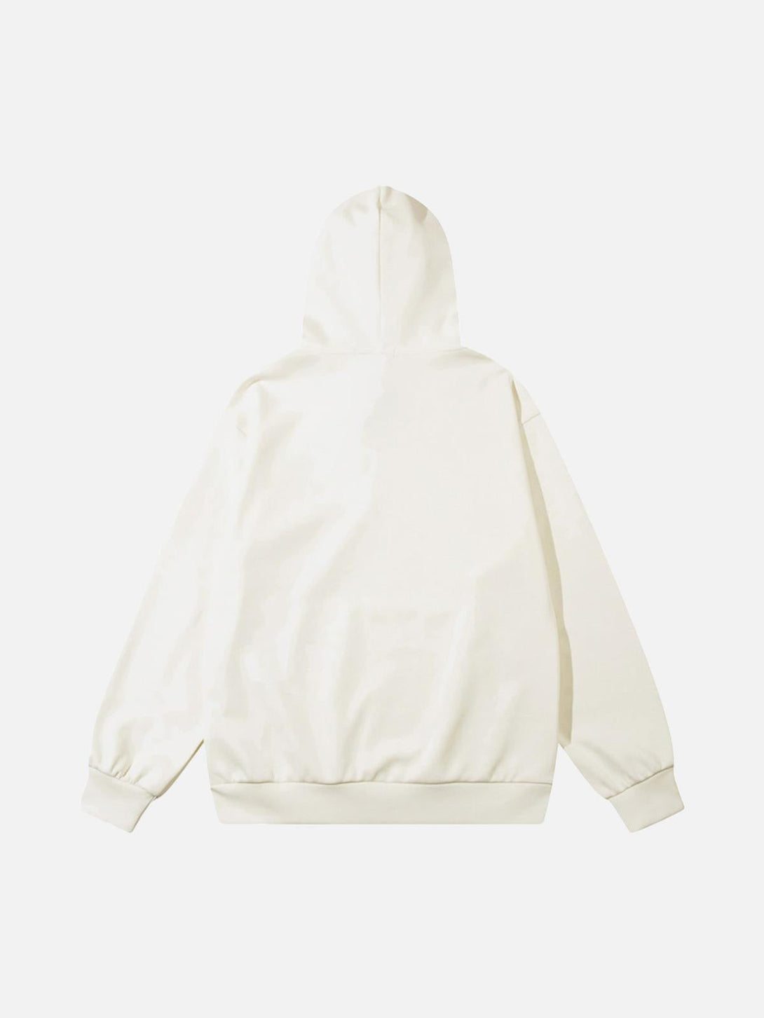 Back view of a white hoodie by TALISHKO, highlighting its minimalist and versatile design.