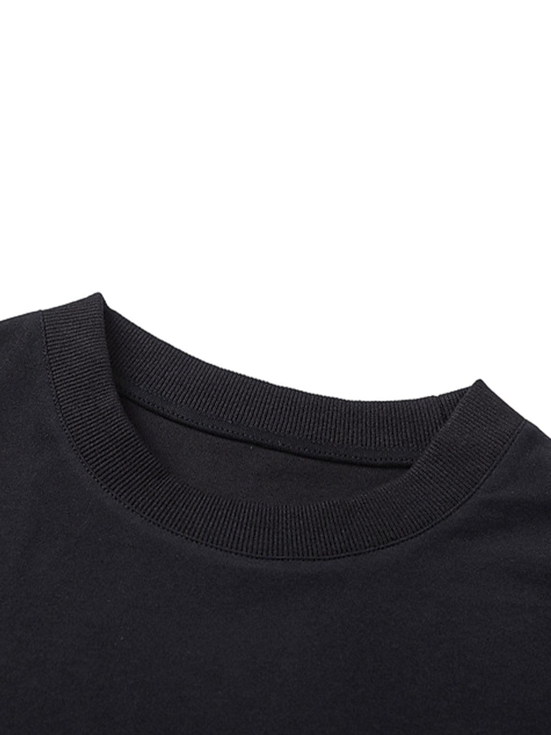 Detailed view of the neckline on a black vest by TALISHKO, highlighting ribbed texture.