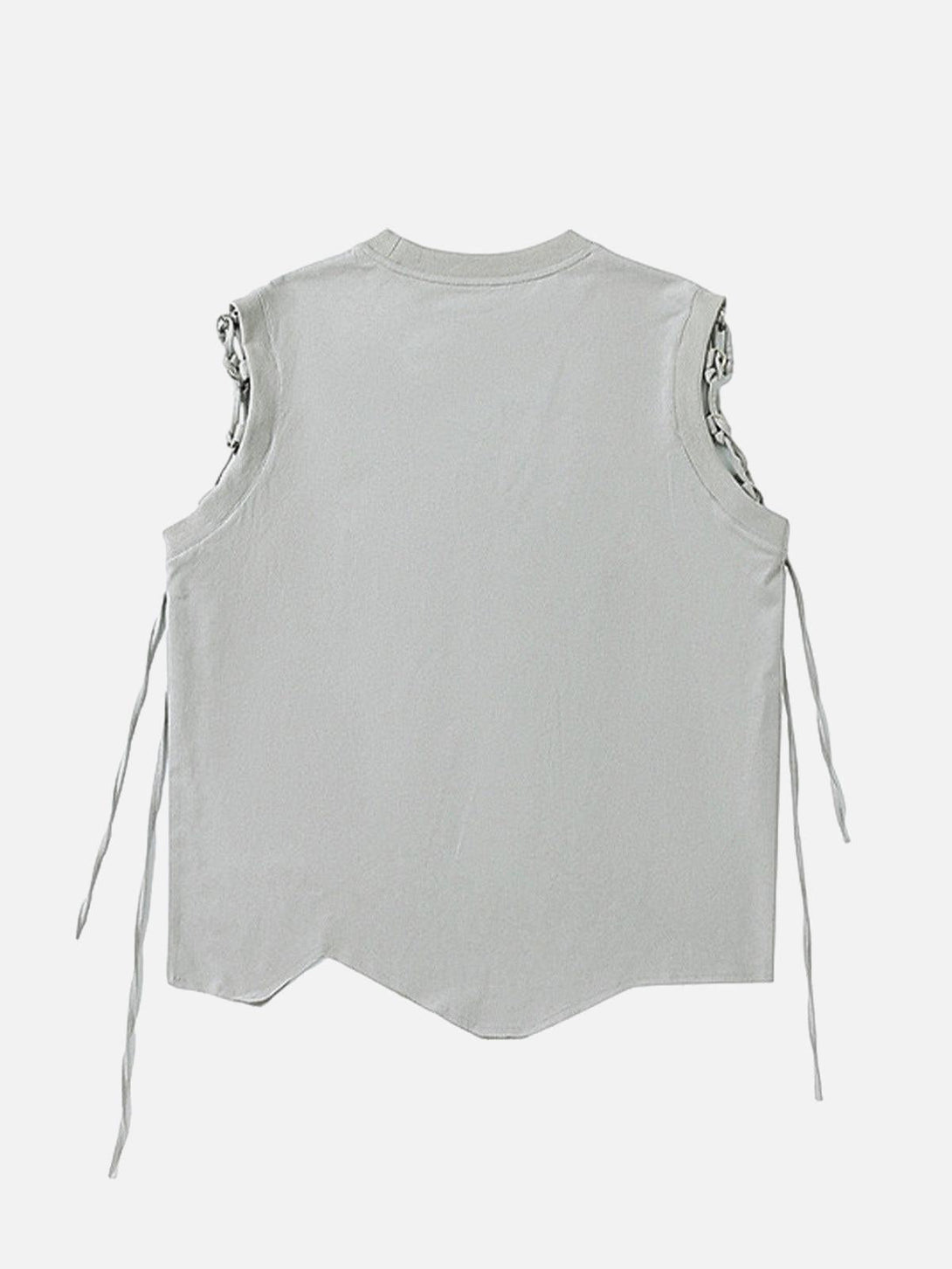 Back view of a gray vest with adjustable straps by TALISHKO, ideal for versatile styling.