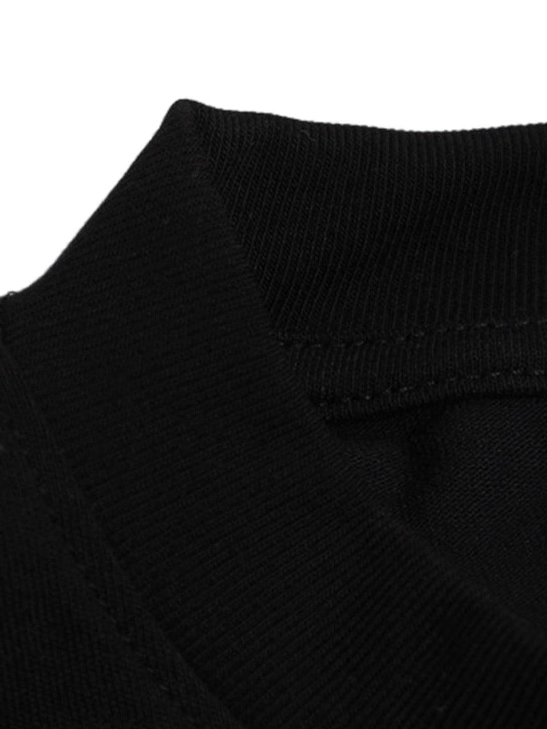 Detailed fabric and stitching of TALISHKO's graphic "BREAK" print T-shirt neckline.