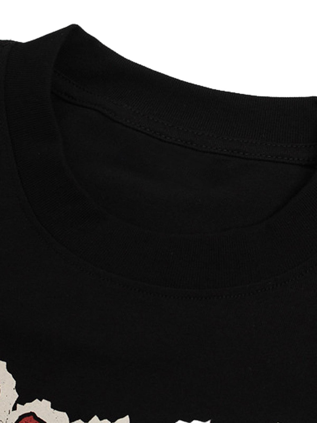 A detailed view of TALISHKO's graphic "BREAK" print T-shirt neckline, highlighting its sleek design.